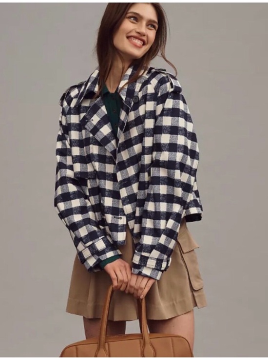 Maeve Jackets & Blazers - Maeve Navy Cropped Trench Coat